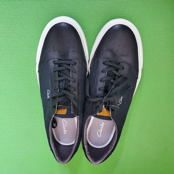 New Clarks Tiko Break Black Leather Canvas Sneakers US Size 8.5 - Picture 8 of 13